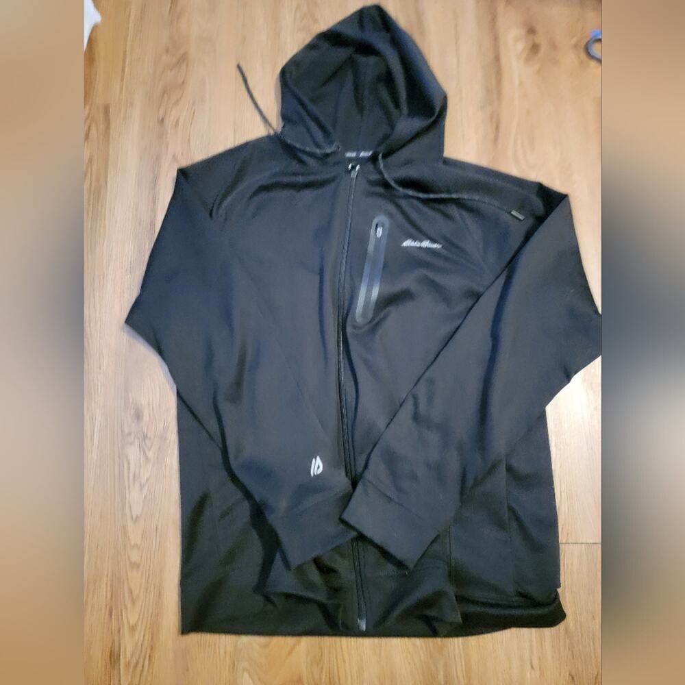 Mens Eddie Bauer Black Full Zip Free Dry Hooded Sweatshirt Size XL